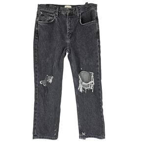 ETICA WOMEN'S REAH MID RISE STRAIGHT JEANS – BLACK STONE WASHED, SIZE 28